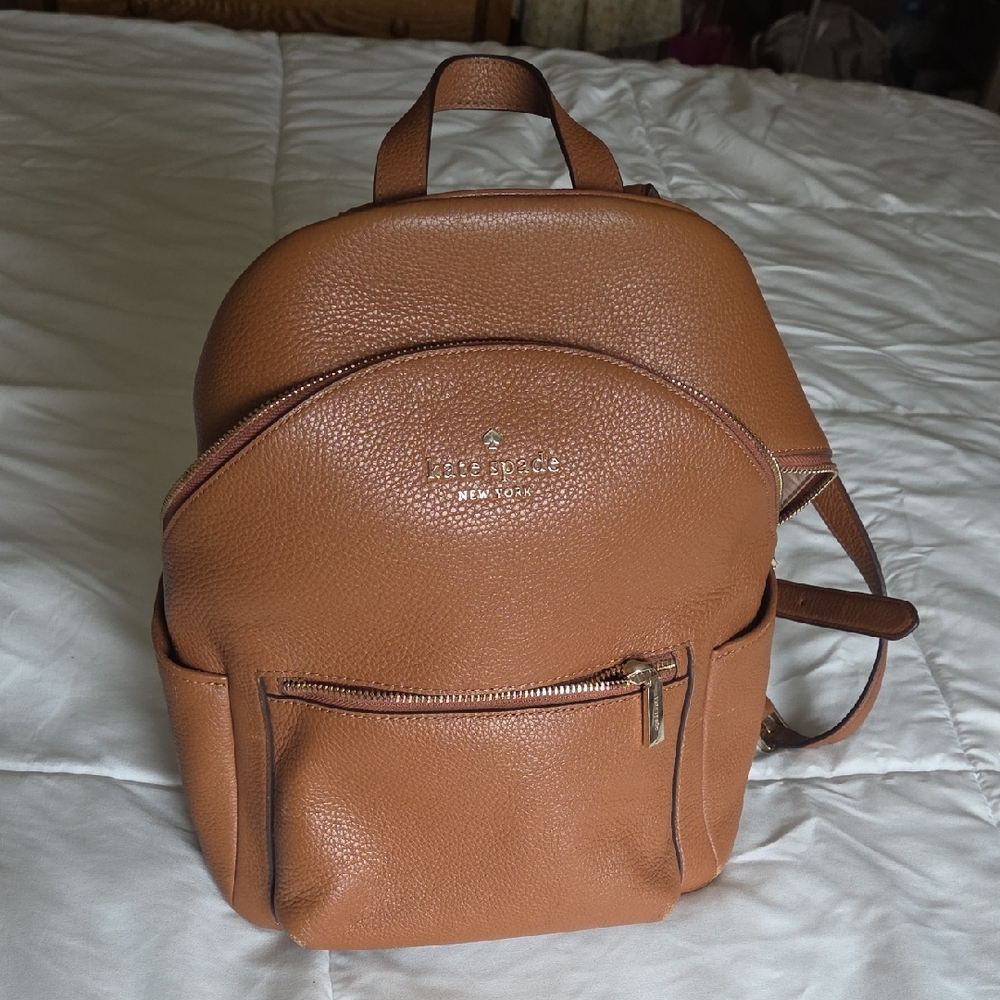 kate spade Pebbled Leather Tan Backpack with Gold Hardware